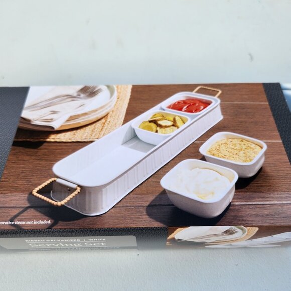 NEW Better Homes & Gardens Galvanized Bowls Tray Rectangle Condiment Tray Set 4 - Picture 1 of 13